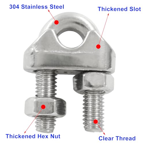 Image of 304 Stainless Steel 1 /4 Inch M6 Wire Rope Cable Clip Clamp,18Pcs U Bolt Saddle Fastener for Securing Loads,Rigging, Temporary Guardrail Systems