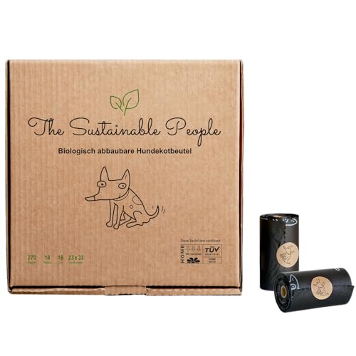 The Sustainable People 270 Sacchetti biodegradabili per deiezioni canine - Prodotto certificato OK compost HOME - 100% compostabili naturalmente e biodegradabili - Grandi ed extra spessi