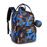 BabbleRoo Wickeltasche, Rucksack, Wickeltaschen, multifunktional, wasserdicht, Reiserucksack mit Wickelunterlage, Kinderwagenriemen und Schnulleretui, Unisex und stilvoll (Camo Blau)