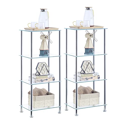 Glass Side Stand Table For Living Room/Bedroom/Bathroom, Floor Standing Glass Table With Storage Shelf (4 Tier Side Table) #TOP5