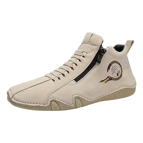 Botas Deportivas de Cuero para Hombre Ideales para las Temporadas de Primavera y Otoño con Diseño Moderno y Cremallera Lateral (Khaki, 45) #774