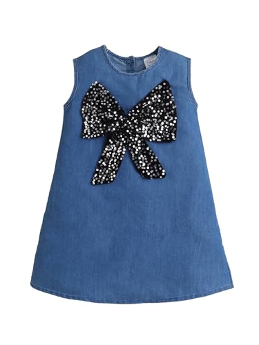 Image of Dresses for Kids Girls, Stylish Knee Length Once Piece Denim Frocks for Girls, Casual Dress for Summer & Birthday Family Gathering & Special Occasion