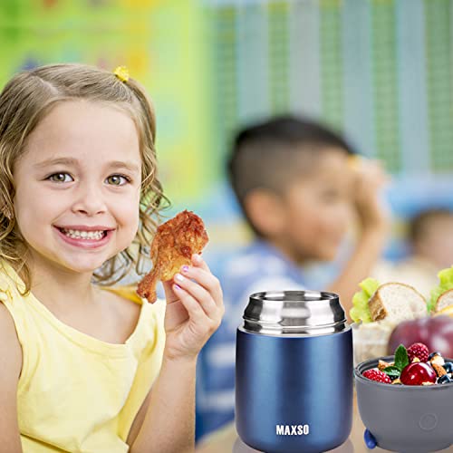 Image of Insulated Thermo Food Jar for Hot & Cold Food for Kids Adult, 17 oz Soup Thermal Hot Food Containers for Lunch, Triple Layer Insulation Stainless Steel Food Jar with Spoon (Blue)