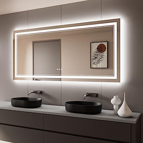 77x36 Inch LED Bathroom Mirror with Lights, Backlit and Front Lighted Bathroom Mirrors for Wall, Anti-Fog Dimmable Memory Shatterproof LED Vanity Mirror for Bathroom
