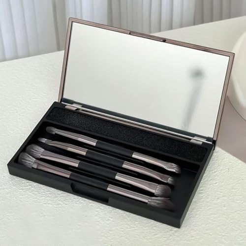 Brosses de maquillage à double face, pinceau de maquillage à double extrémité, 4 pièces Small Makeup Brush Set avec boîtier, Kit d'outils cosmétiques avec éponge de nettoyage, fondation et – Image 4