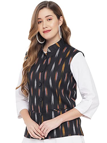 Image of Vastraa Fusion Womens Ikat Printed Cotton Nehru Jacket (TS1431D)