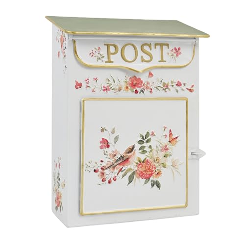 Mailbox Vintage Floral Wall Mount Mailbox for Outside, White Metal