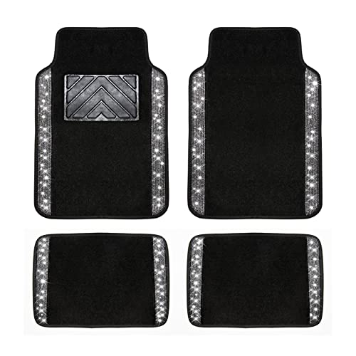 Handmade Shining Rhinestones Carpet, Bling Crystal Diamond Sparkly Glitter Car Floor Mats with Anti-Slip PVC Heel Pad Automotive