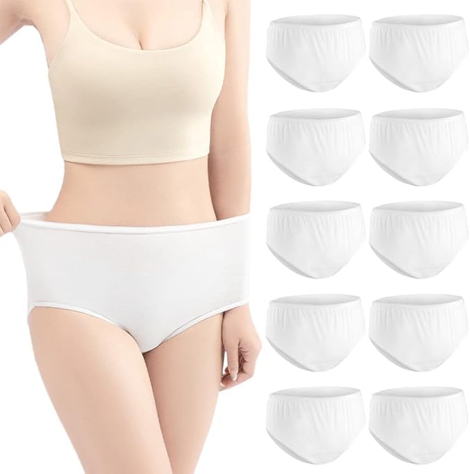 Slip USA e Getta Donna Cotone Morbida Monouso Mutandine Incinte Elastica Bianco per Mestruale Spa Ospedale maternità Viaggio Dopo Il Parto,10 Pezzi,Pacchetto Individuale,S-3XL