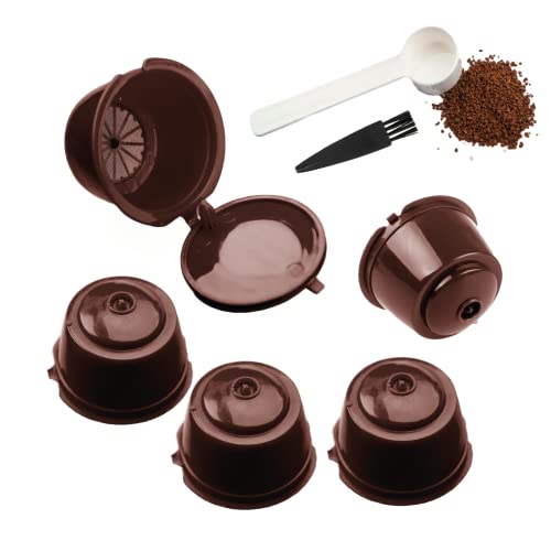 Set de 5 capsulas reutilizables con cepillo y cuchara - Set de cápsulas recargables - Capsula reutilizable - Ahorra en cafe y recicla - Incluye cuchara y cepillo para café - Compatible con Dolce Gusto