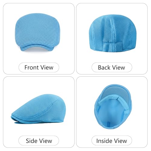 Image of meioro Men's Mesh Flat Cap Summer Breathable Newsboy Hats Beret Ivy Cap Gatsby Irish Cabbie Driving Hat Full Head Wrap