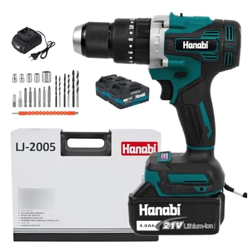 Hanabi Parafusadeira e Furadeira Brushless 21V 2 Bateria 80N.m 1700RPM 13mm 4.0Ah com Maleta, LED, 2 Velocidades, 25 Torque, 3 Funções