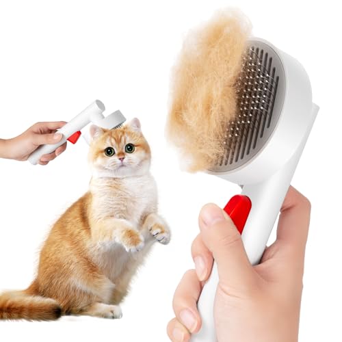 Gluckelk Cat Brush for Shedding with One-Click Button, Pet Comb for Indoor Cats, Suitable for Long or Short Haired Cats, Small and Medium Dogs, Grooming for Puppy Kitten Massage Removes Loose Fur