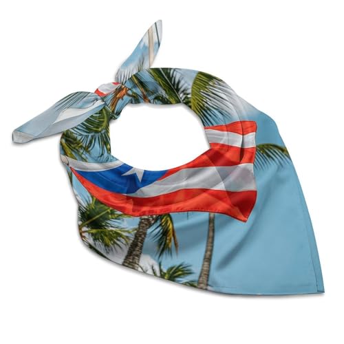 FJQWKLF Pañuelo de seda con banderas de Puerto Rico, ranas y palmeras, para mujer, de moda, cuadrado, con cuello, estampado