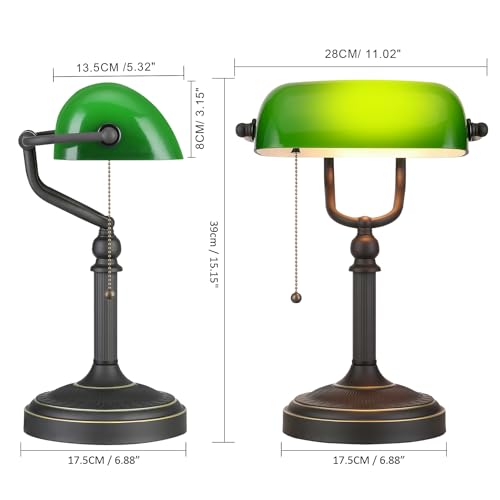 Newrays Antique Green Glass Bankers Desk Lamp With Pull Chain