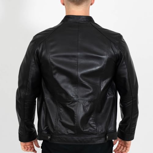 Image of BRICK LANE Stand Collar Leather Jacket for Men | Timeless Design - Genuine Lamb Nappa Leather Cafe Racer Jacket