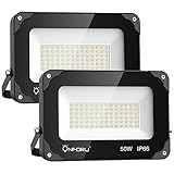 Onforu 2 Pack LED Flood Light Outdoor 400W Equivalent, 5000K Daylight White, IP66 Waterproof, 5500lm Super Bright Security Light, 50W Outdoor Floodlight, Outside Floodlights for Court, Yard