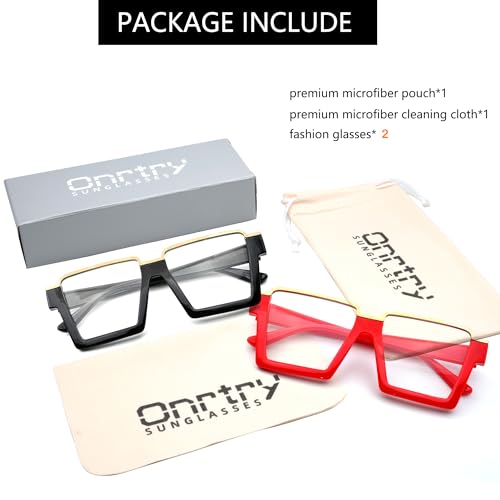 Image of Onrtry Oversized Square Blue Light Glasses for Women Men Fashion Semi Rimless Glasses Non Prescription Eyeglasses