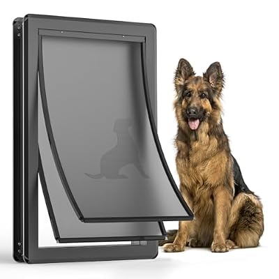 Aluminum XL Dog Door for Exterior Door,Open Size:24.4" H x 13.8" W,Heavy Duty Doggy Door with Enclosed Magnetic Flaps,Extreme Weather Doggie Doors (Black, X-Large)