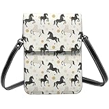 Porte-monnaie pour téléphone avec bandoulière : conçu pour être polyvalent, ce petit sac à main vintage imprimé cheval noir blanc comprend une bandoulière amovible et réglable, vous permettant de le porter comme un sac à bandoulière ou un petit sac à main pour femme selon vos préférences