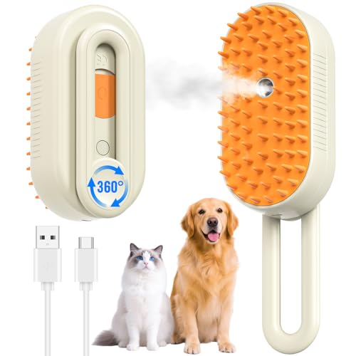 Image of Cat Steam Brush for Shedding, Pet Steam Brush for Cats and Dog, 4 in 1 Rechargeable Cat Hair Brush, Spray Anti-Static, Massage, Cleaning, Shedding & Combing All In One, for Long & Short Haired Pets!