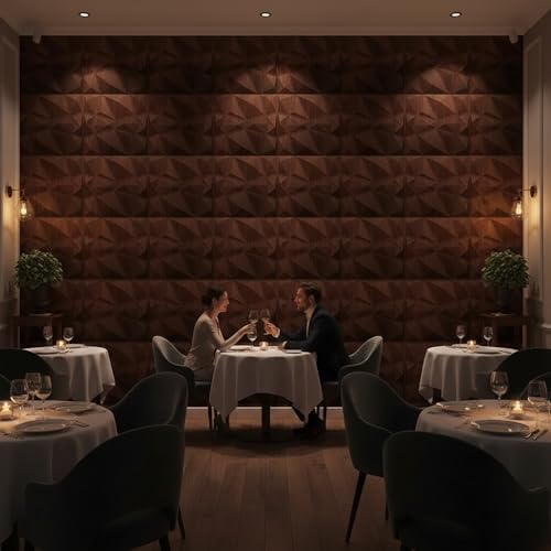 Image of Kayra Decor PVC Panel for Wall PVC Diamond Design, WalntWood Color 19.7 inch X 19.7 inch (Pack of 12) - Covers 32.34 Sq. Ft.