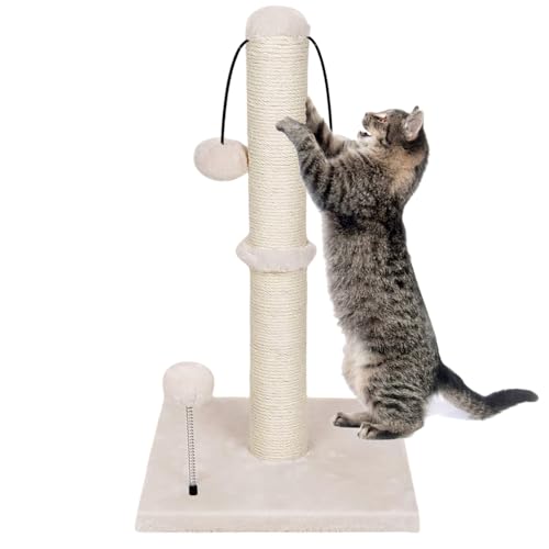 SGAVAHSG Arbre à chat beige de 52 cm pour chat d'intérieur, tour à griffer avec balle de suspension, poteau à chat durable avec corde en sisal naturel et...
