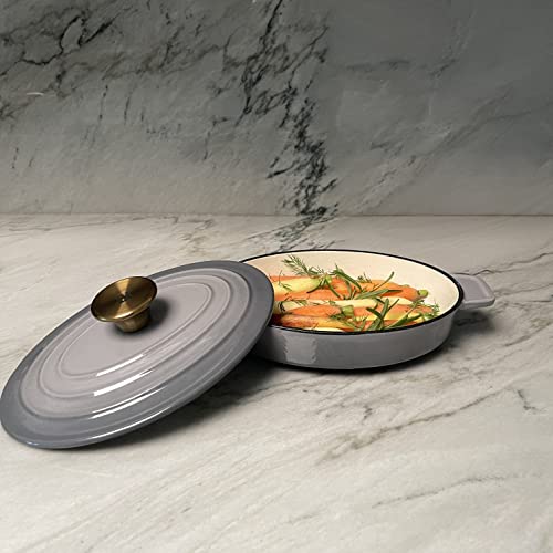 Lexi Home Cast Iron Enameled Oval Baking Dish With Lid 9", Casserole Dish, Oven Pan For Serving And Cooking Lasagna, Casseroles, Roasting Meats & More, Kitchen Cookware - Grey #TOP6