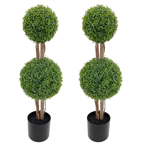 ROOMTEC 3Ft Boxwood Double Ball Topiary Trees Faux Topiary Ball Plant Artificial Shrubs Bushes with...