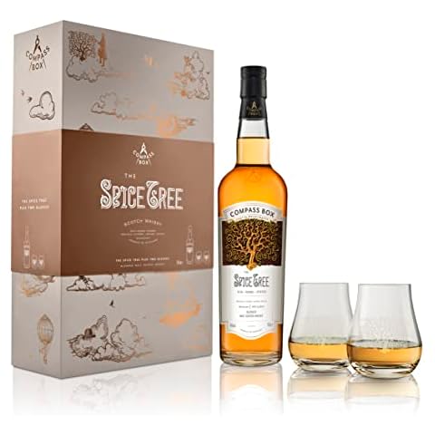 Compass Box - Spice Tree Blended Malt Whisky - 46% ABV - Non-Chill Filtered - Natural Colour - Blended Malt Whisky - Clove Ginger Cinnamon Nutmeg & Vanilla Aromas - 70cl - Two Glasses Gift Pack Cover