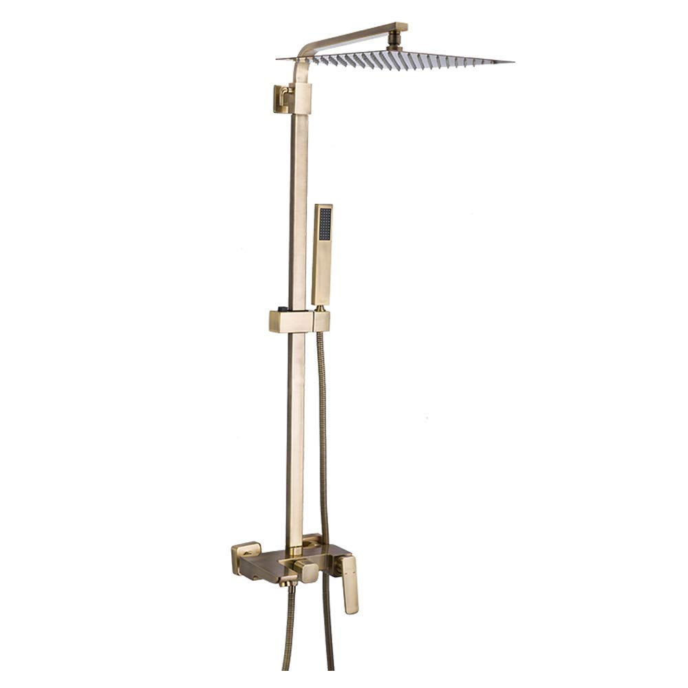 AYCDL Rain Brushed Gold Rain Mixer Shower Combo Set Wall Mounted Exposed Bathroom Shower Faucet Set with Shower Head, Handheld Shower, Tub Spout