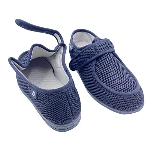 Zapatillas Hombre/Mujer con Velcro - Ancho Especial Pies Delicados - Antibacteriana Diabéticos Posoperatorio - Unisex - Negro y Marino - Tallas 36-48 (Marino Rejilla, numeric_39)