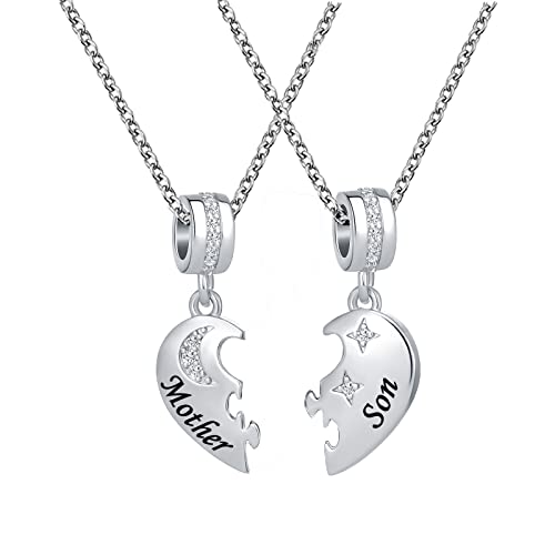 MZC Jewelry Mother Son Heart Love Dangle Matching Pendant Necklace Set for 2 Women Family Mom Mommy Daughter Gifts