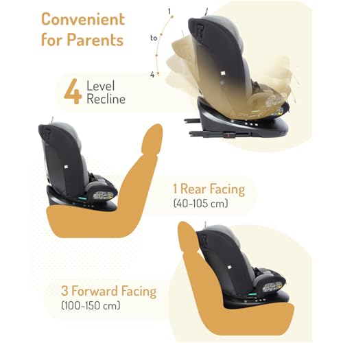 Image of Bonfino Premium Pro Shield Convertible Car Seat for Baby, 360 Degree Rotatable Seat, Memory Foam Headrest, ISOFIX System, Rear Facing Support, Newborn to Toddler, Safety Certified Design (Grey)