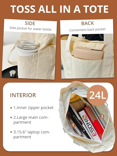 OBLULIFE Large Light Weight Tote Bag for Women, Yoga Gym Beach Travel Bag, Fits 15.6" Laptop & Yoga Mat, Waterproof Taslon2
