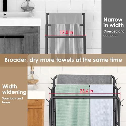 Kayfia-40-Freestanding-3-Tier-Metal-Towel-Rack-2-Baskets-6-Hooks-Dual-Use-Drying-Display-Rack-Holds-Oversized-Bath-Towels-Blankets-fits-Indoor-Bathroom-Bedroom-Outdoor-Black