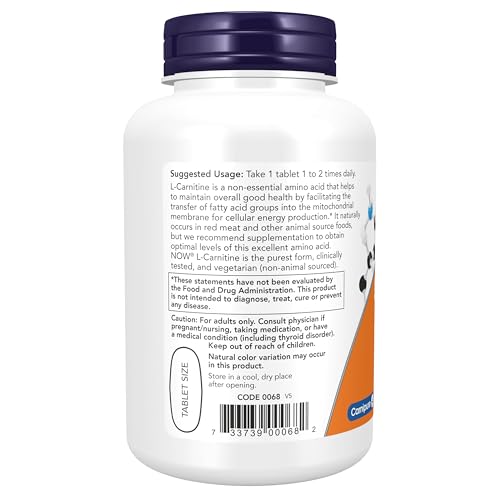 NOW Foods Supplements, L-Carnitine 1,000 mg, Purest Form, Amino Acid, Fitness Support*, 100 Tablets - Image 4