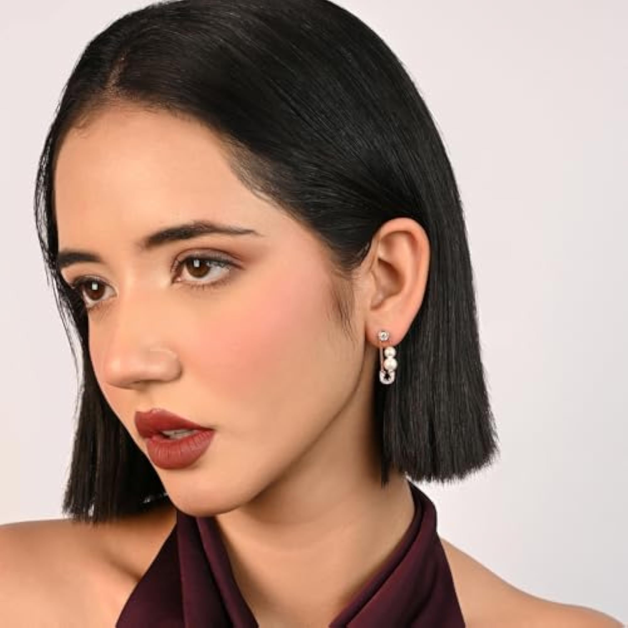 Women's Pure 925 Silver Safety Pin Pearl Stud Earrings, Elegant Gift