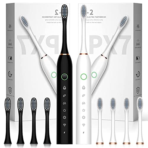 AMAZON - gams 2 Pack Sonic Electric Toothbrush, with 8 Brush Heads, 6 Modes 42000vpm with Smart Timers, Electric Toothbrush for Adults Black+White