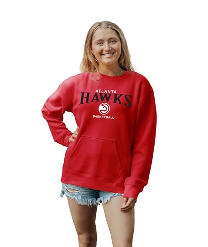 Blue 84 Atlanta Hawks NBA Officially Licensed Women's Pocket Crewneck Sweatshirt Embroidery, Team Color, Medium