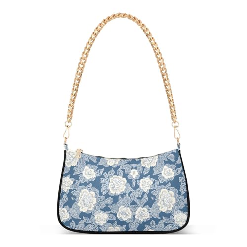 Sac à main dentelle bleue blanche chaîne mode femme pour fête