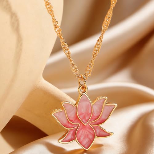 Image of Dainty Lotus Flower Pendant Necklace for Women Elegant Summer Flower Choker Fashion Outifts