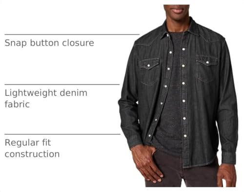 Image of Amazon Essentials Men's Slim-Fit Long-Sleeve Denim Western Style Cotton Shirt with Snap Buttons, Lightweight