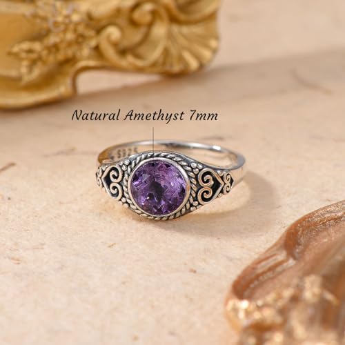 Natural Amethyst Promise Ring for Women 7mm Round Shaped Healing Amethyst Rings 925 Sterling Silver2