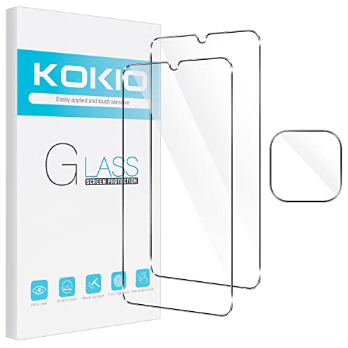 Kokio [2+1 Pack] Protector de Pantalla Para Samsung Galaxy A22 4G 6.4", 2 Pack Película protectora de vidrio templado y 1 Pack Protector de Lente de cámara [Doble Protección] Para Samsung A22 4G Cover