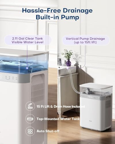 Image of avylo 5000 Sq.Ft Energy Star Most Efficient 2025 Dehumidifier, Max 90 Pint /Day, Top Mounted 2.11Gal Tank, Auto Defrost, White Dehumidifier with Pump and Drain Hose for Basement, Home, Bedroom,Bathroom