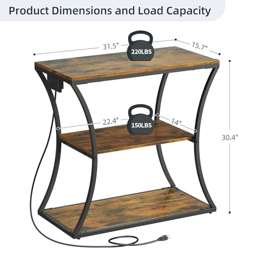 HavenlyYouth 20-29 Gallon Fish Tank Stand with Power Outlet, 3-Tier Aquarium Stand with Storage, Heavy Duty Metal Frame Tank Rack for Home Office, 31.5" L x 15.7" W x 30.4" H, Rustic Brown - Image 5