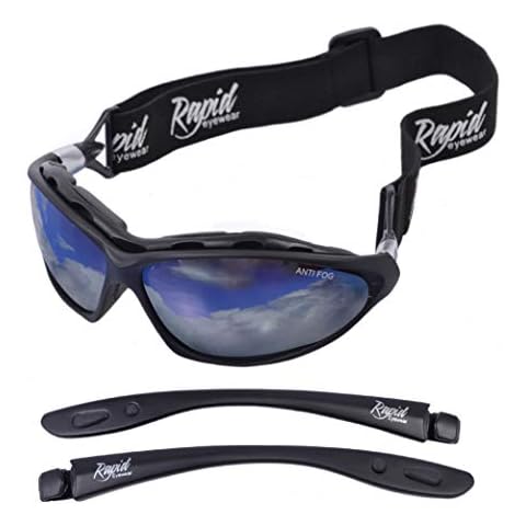 Rapid Eyewear Moritz Polarised Safety SPORTS SUNGLASSES & SKI GOGGLES with Interchangeable Side Arms & Strap. For Men & Women. Ideal Cycling, Snowboard, Glacier, Winter Snow and Motocross Glasses Cover
