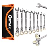 DikTalk 8PCS Flex Head Ratcheting Wrench Set, SAE 1/4'-3/4', 72-Tooth CR-V Steel with Rolling Pouch for Automotive Repair & Mechanics