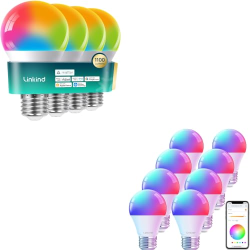 Linkind-US Linkind Matter Smart Light Bulbs UltraColor 5GHz 4 Pack & WiFi Smart Light Bulbs 8 Pack